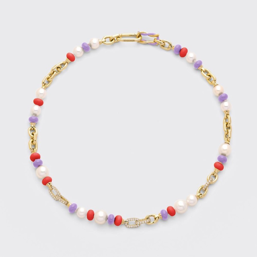 Jewelry Boochier | Lilac-Red Diamond B-Boy Chain Necklace