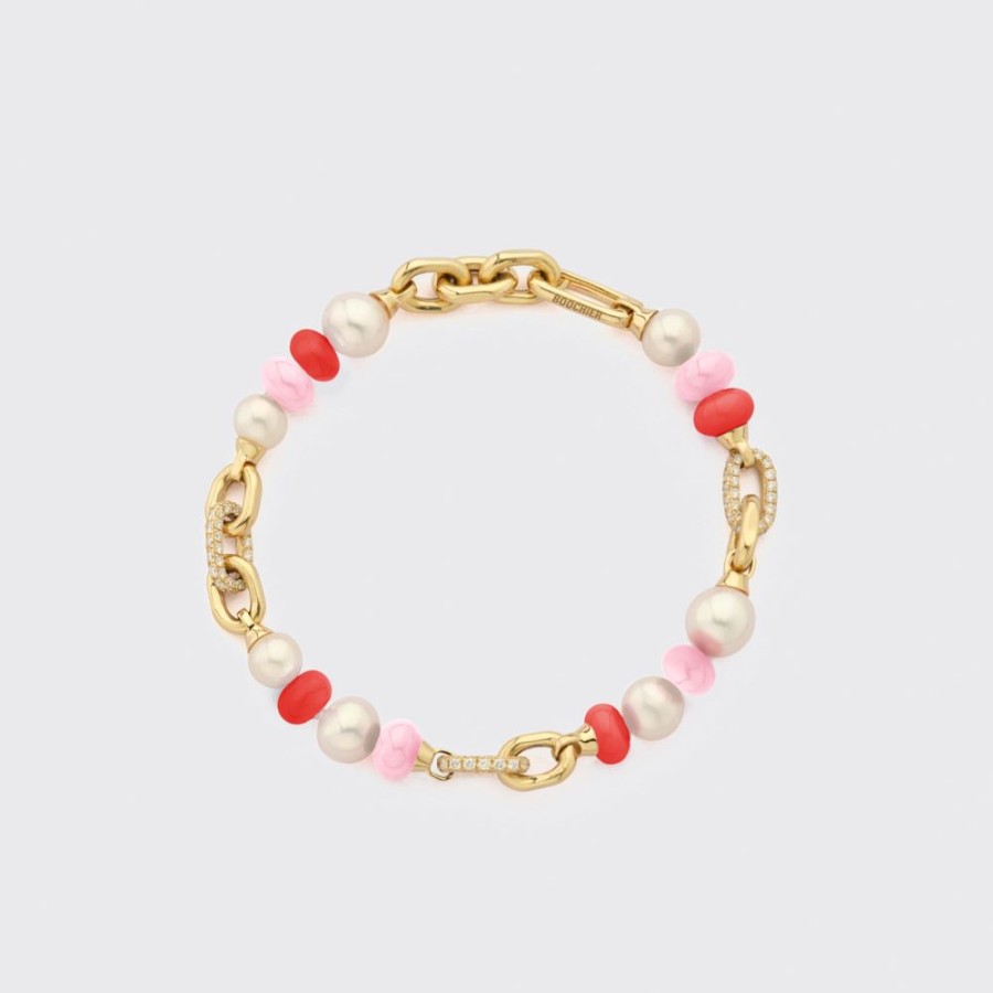 Jewelry Boochier | Light Pink-Red Diamond B-Boy Chain Bracelet