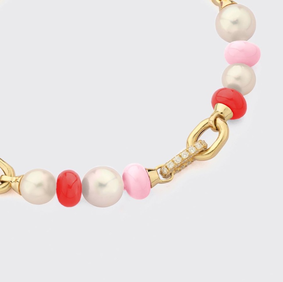 Jewelry Boochier | Light Pink-Red Diamond B-Boy Chain Bracelet