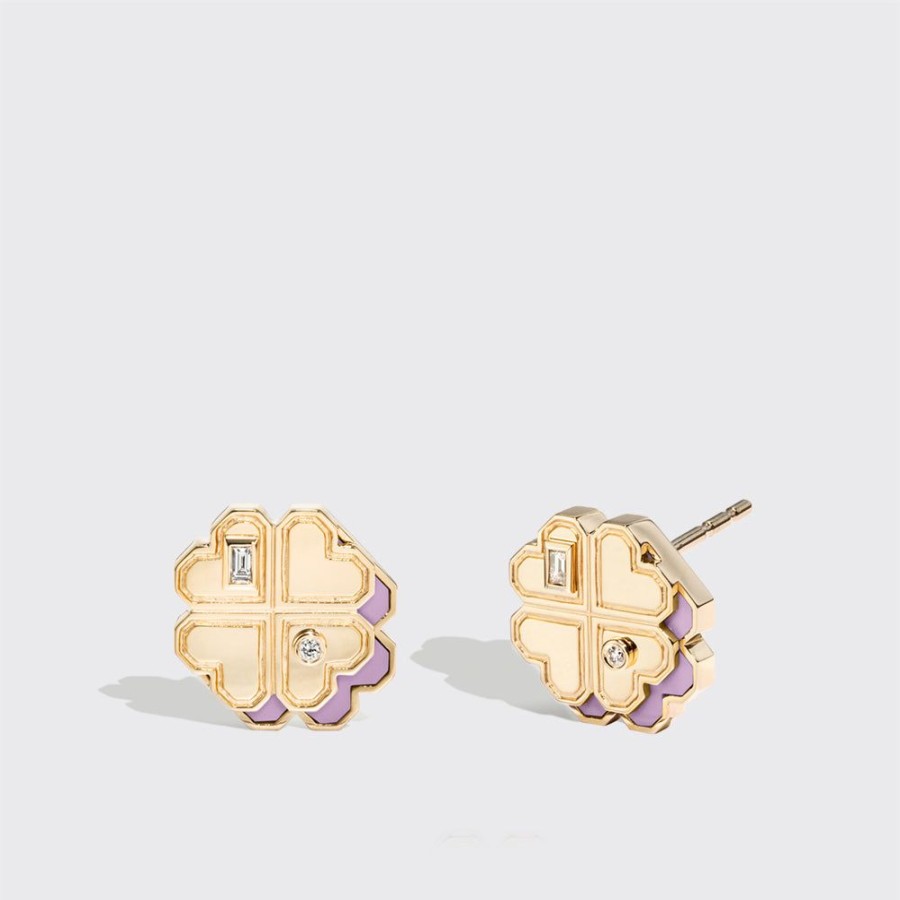 Jewelry Boochier | Phosphosiderite Yellow Gold Mini Clover Leaf Studs