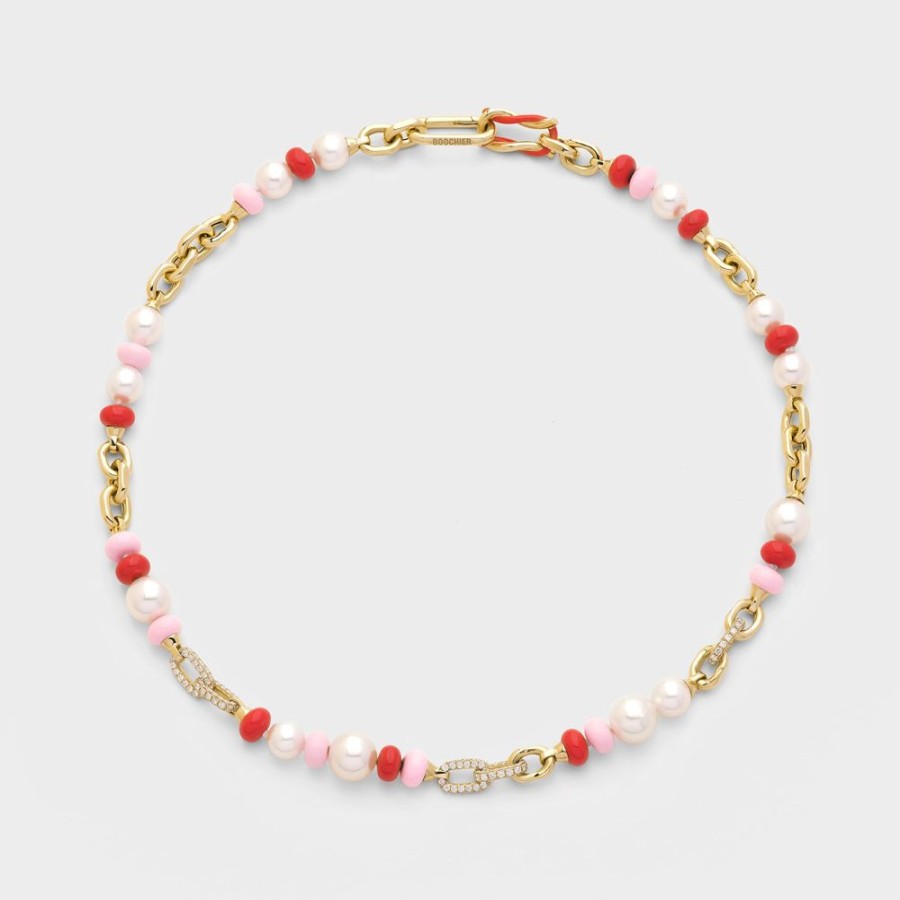 Jewelry Boochier | Light Pink-Red Diamond B-Boy Chain Necklace