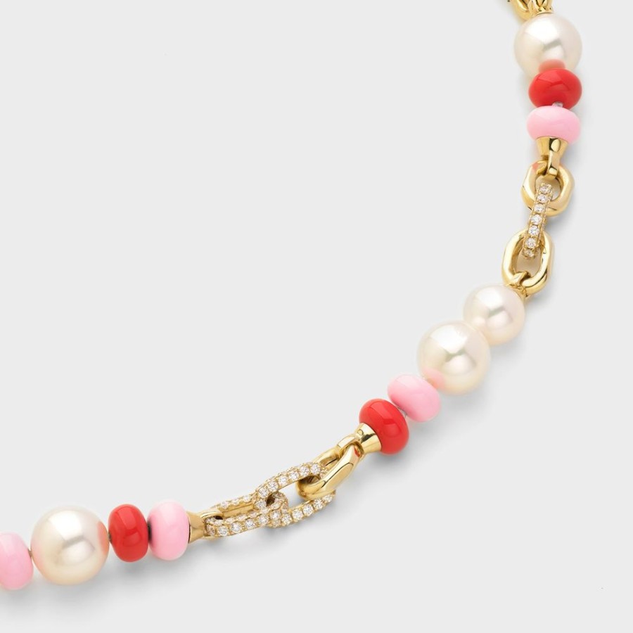 Jewelry Boochier | Light Pink-Red Diamond B-Boy Chain Necklace