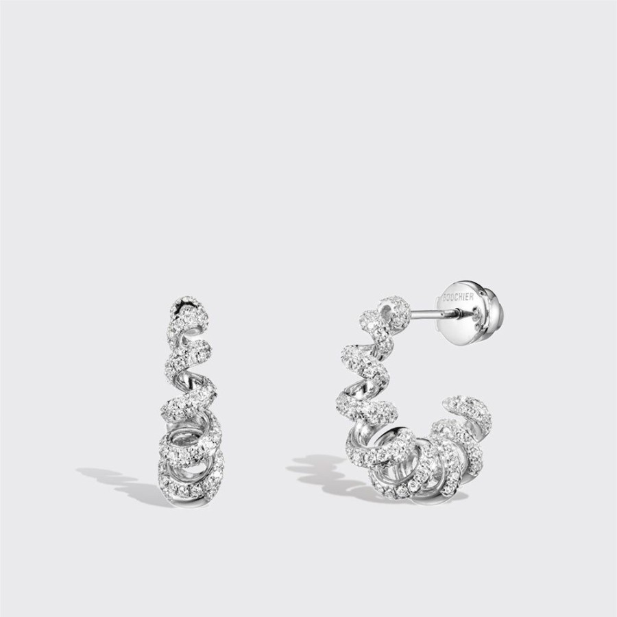 Jewelry Boochier | Small White Gold Diamond Slinkee Earrings