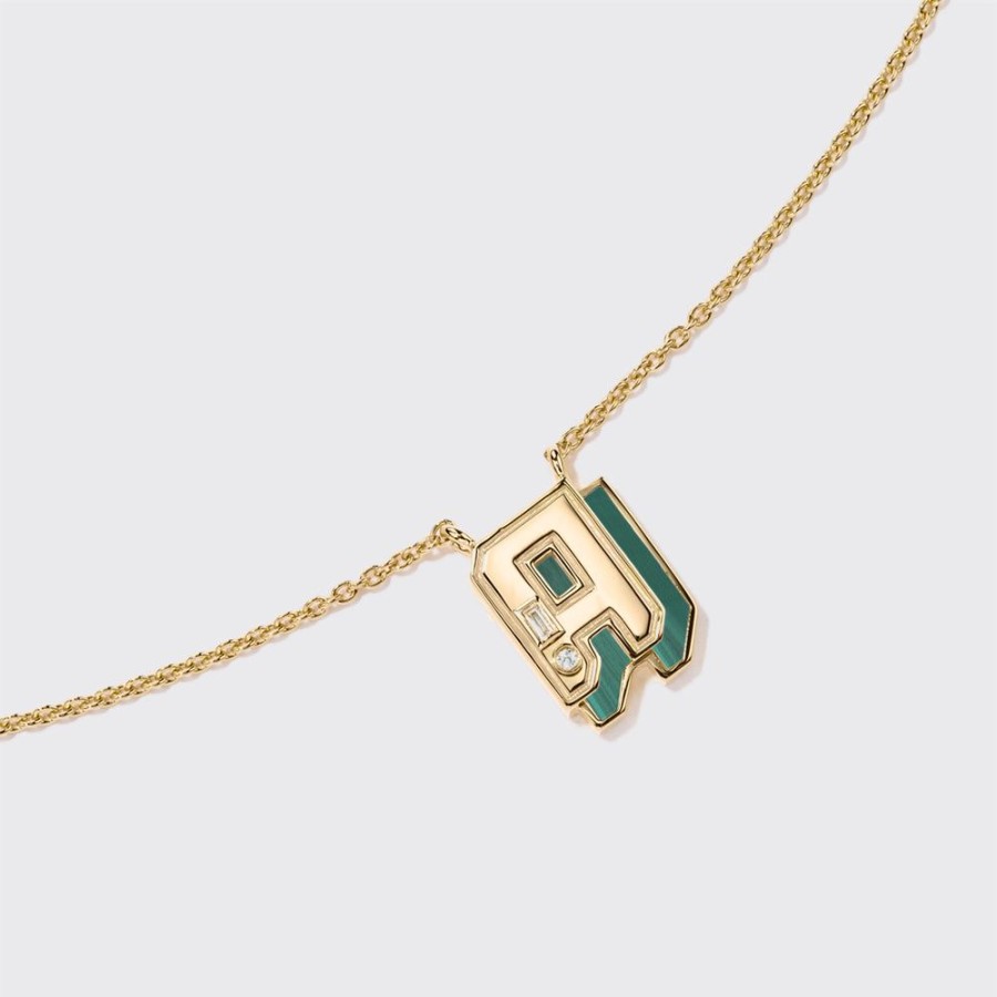 Jewelry Boochier | Malachite Yellow Gold Mini Letter Necklace