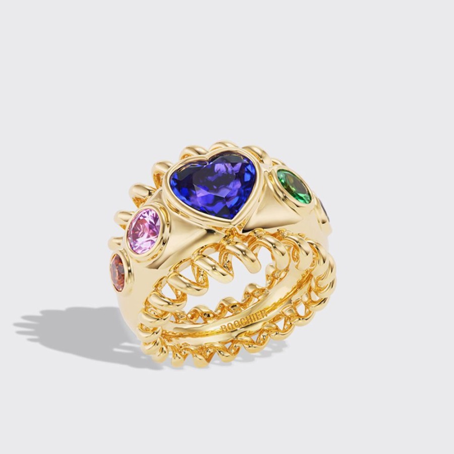 Jewelry Boochier | Jumbo Tanzanite, Rainbow Sapphires & Tsavorite Heart Slinkee Icon Ring