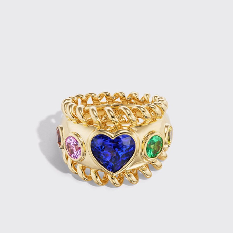 Jewelry Boochier | Jumbo Tanzanite, Rainbow Sapphires & Tsavorite Heart Slinkee Icon Ring