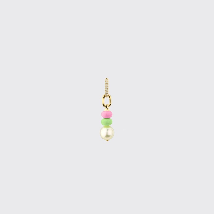 Jewelry Boochier | Light Pink-Lime Green Single Pearl Diamond B-Boy Earring