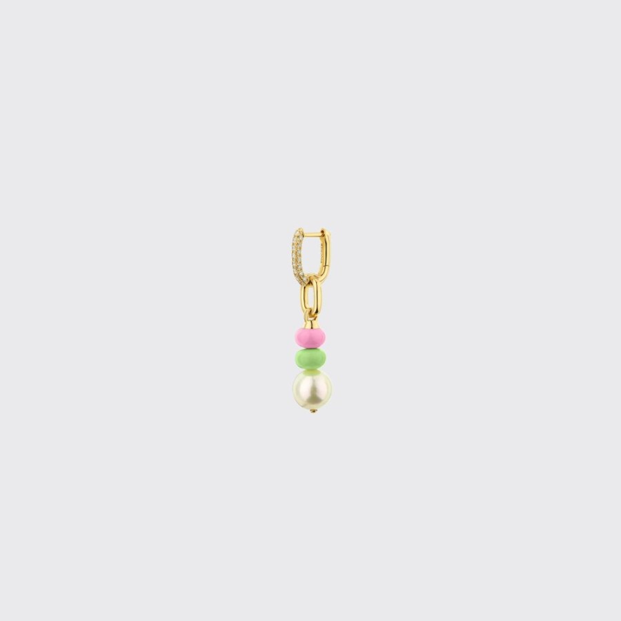 Jewelry Boochier | Light Pink-Lime Green Single Pearl Diamond B-Boy Earring