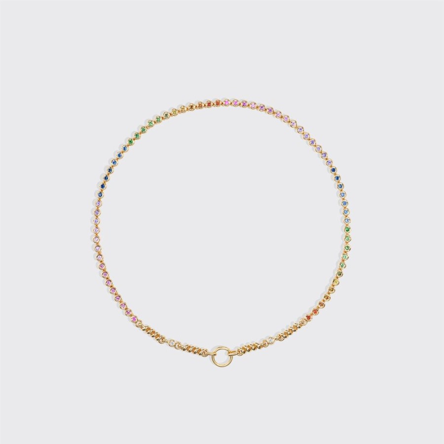 Jewelry Boochier | Yellow Gold Rainbow Sapphire Slinkee Clip Necklace