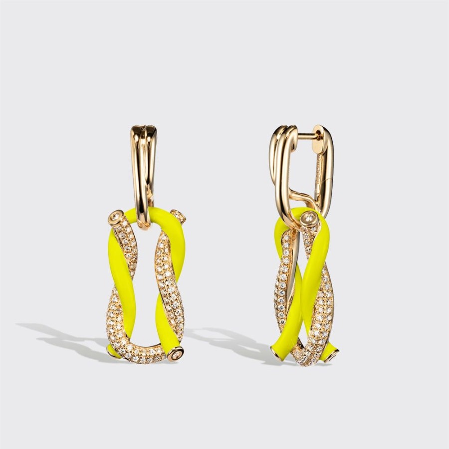 Jewelry Boochier | Jumbo Neon Yellow Half Diamond Fruit Hoops Buckle Earrings