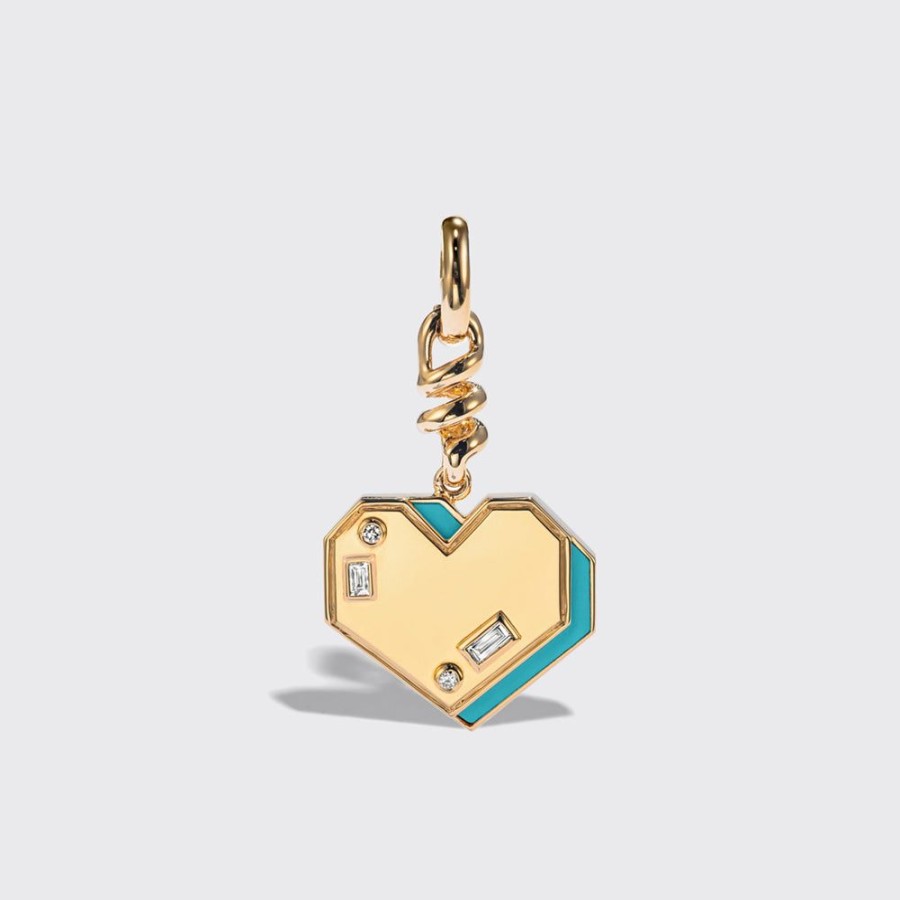 Jewelry Boochier | Turquoise Yellow Gold Heart Charm