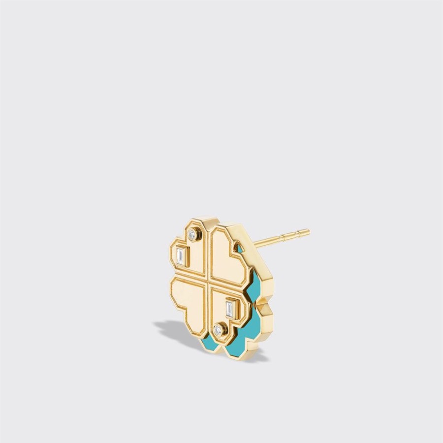 Jewelry Boochier | Turquoise Yellow Gold Clover Leaf Studs