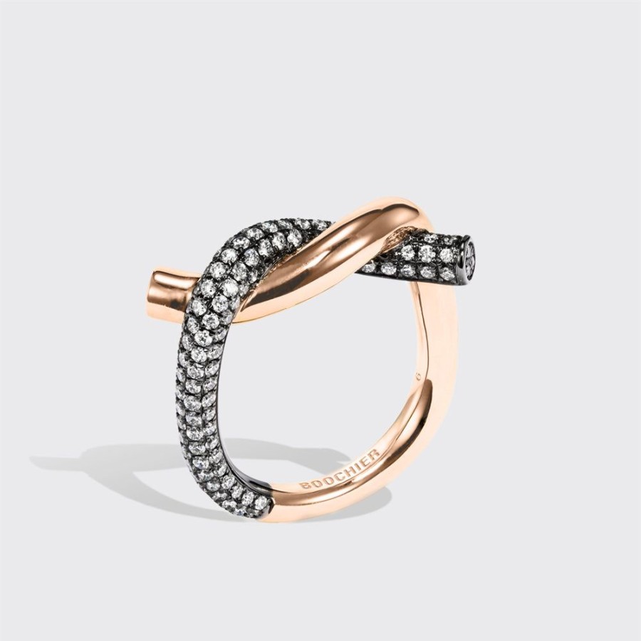 Jewelry Boochier | Black Gold-Rose Gold Half Diamond Ties Ring