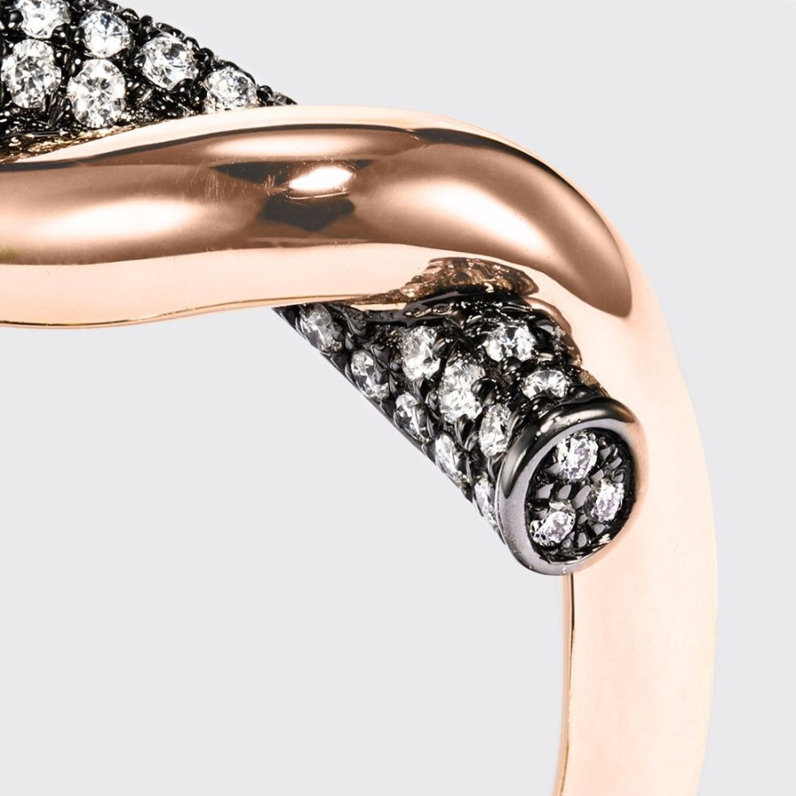 Jewelry Boochier | Black Gold-Rose Gold Half Diamond Ties Ring