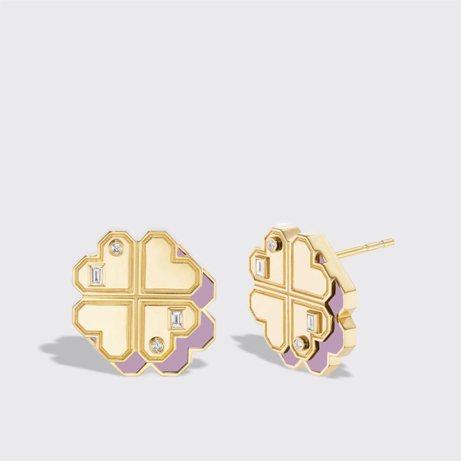 Jewelry Boochier | Phosphosiderite Yellow Gold Clover Leaf Studs