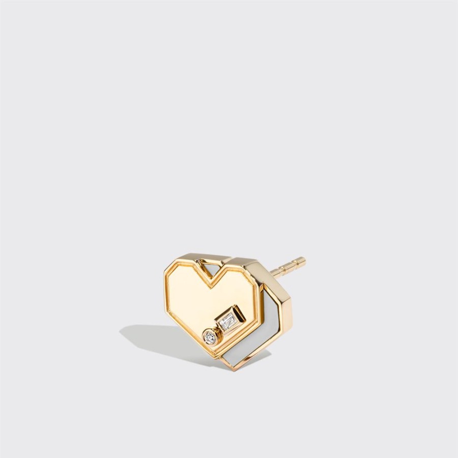 Jewelry Boochier | White Mother Of Pearl Yellow Gold Mini Heart Studs