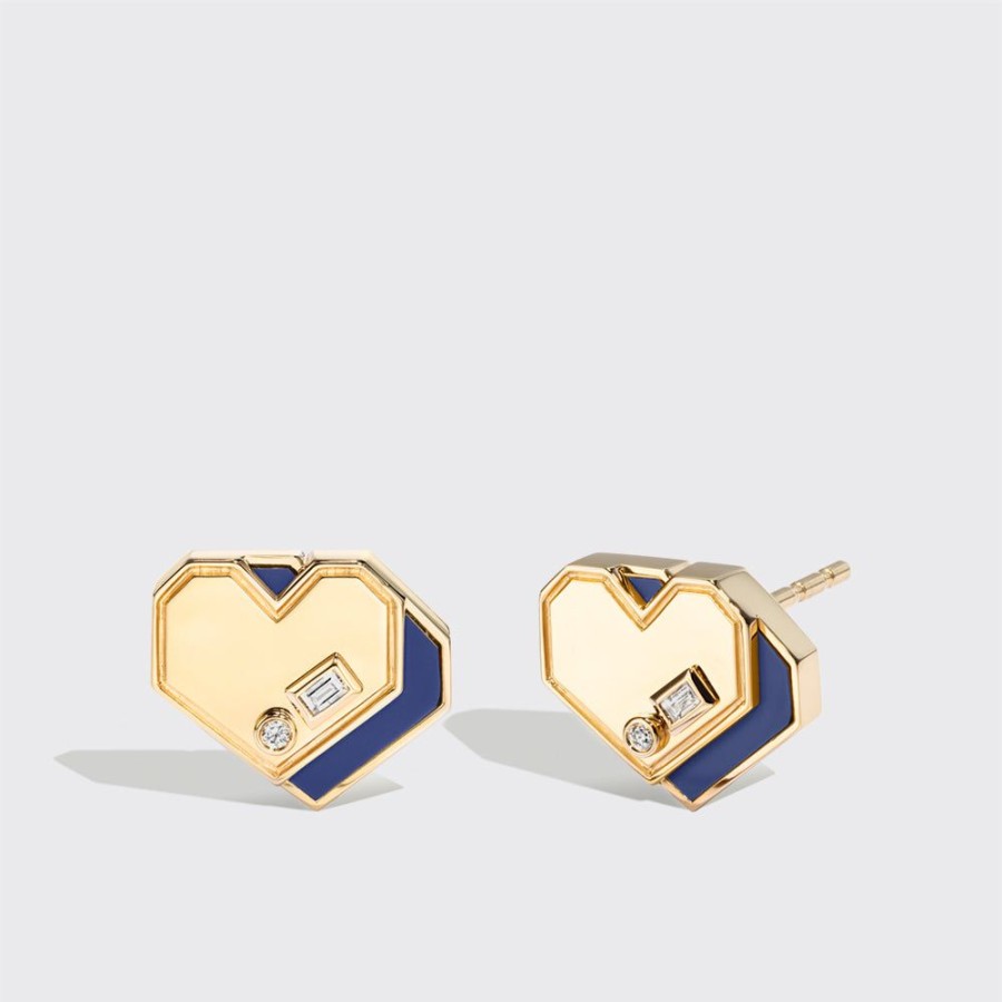 Jewelry Boochier | Lapis Yellow Gold Mini Heart Studs