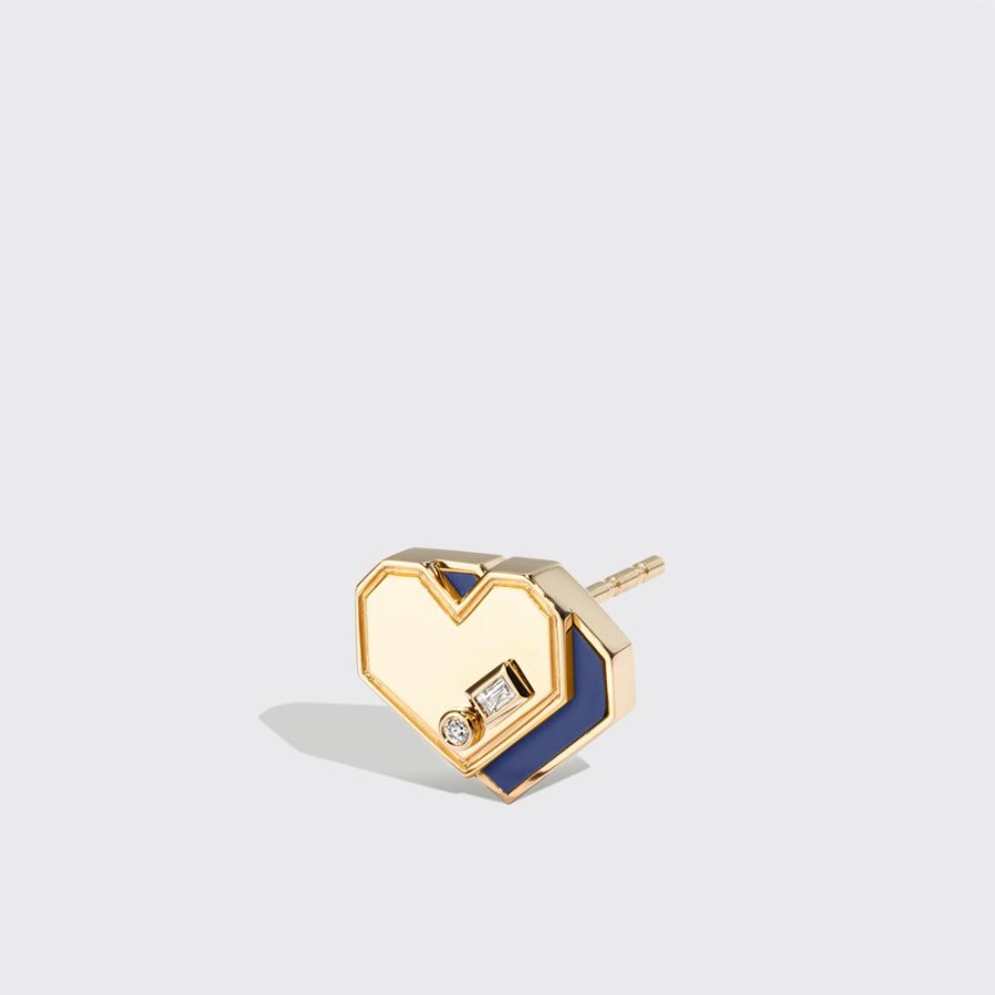 Jewelry Boochier | Lapis Yellow Gold Mini Heart Studs