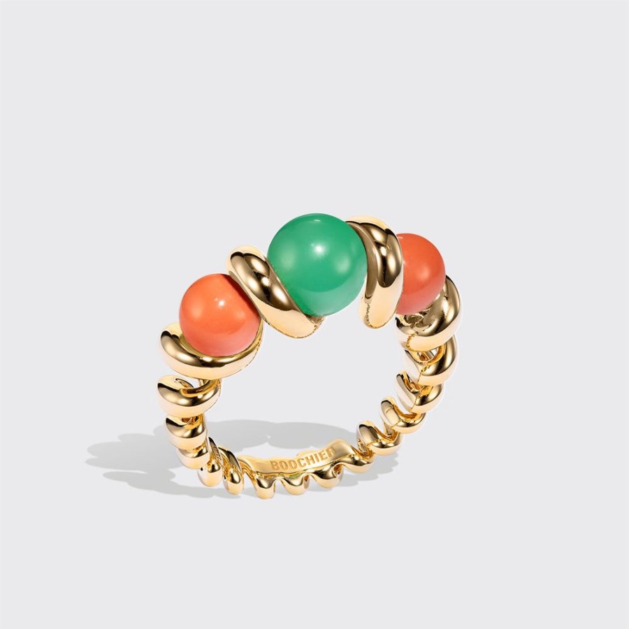 Jewelry Boochier | Coral & Chrysoprase Gumball Slinkee Ring