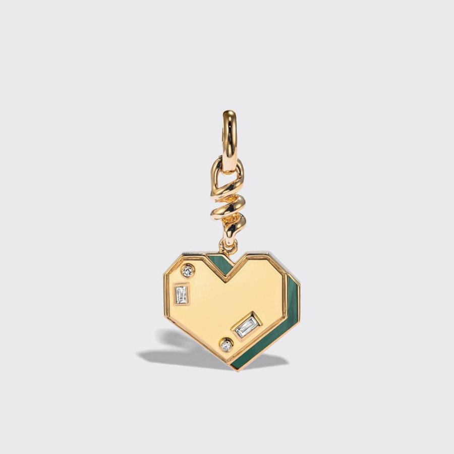 Jewelry Boochier | Malachite Yellow Gold Heart Charm