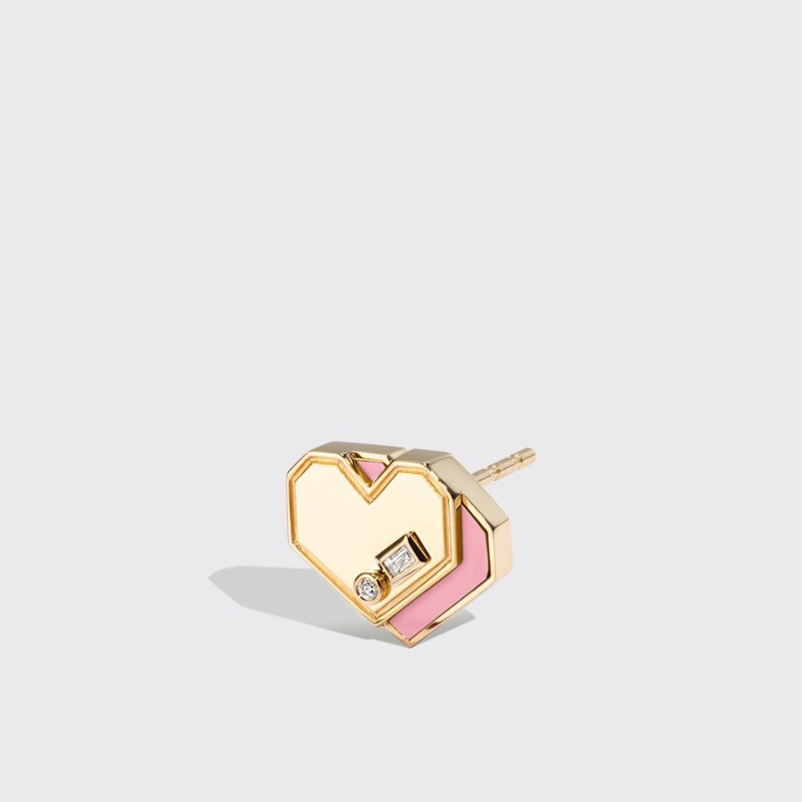 Jewelry Boochier | Pink Opal Yellow Gold Mini Heart Studs