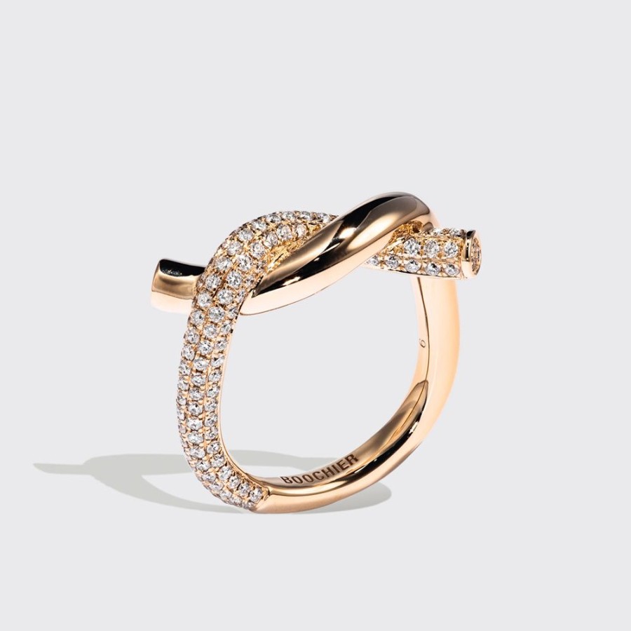 Jewelry Boochier | Rose Gold Half Diamond Ties Ring