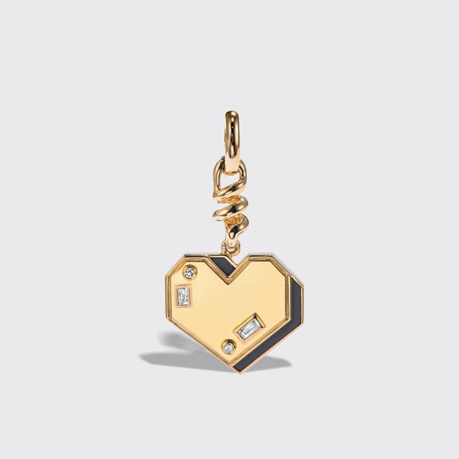 Jewelry Boochier | Onyx Yellow Gold Heart Charm