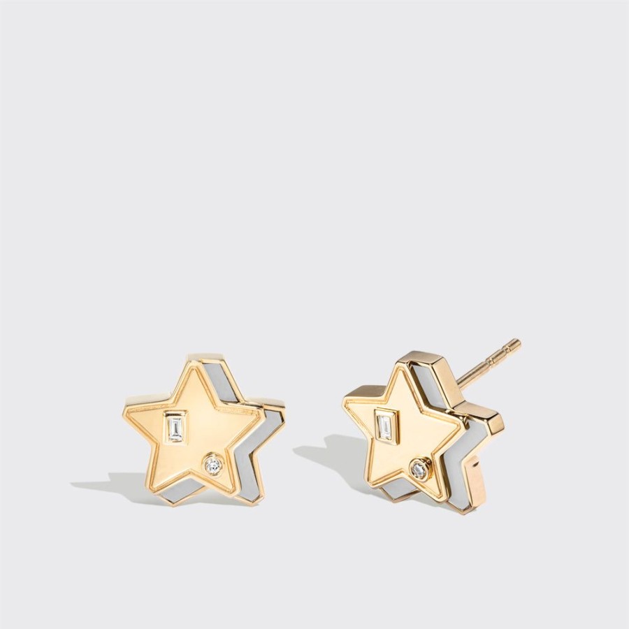 Jewelry Boochier | White Mother Of Pearl Yellow Gold Mini Star Studs