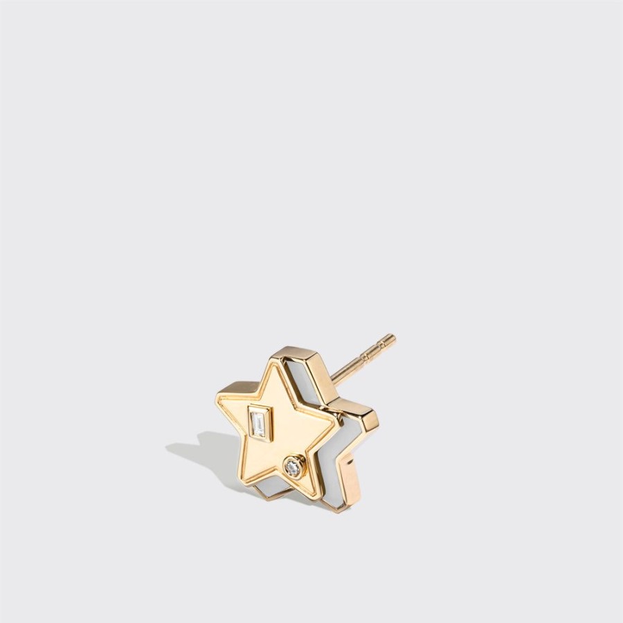 Jewelry Boochier | White Mother Of Pearl Yellow Gold Mini Star Studs