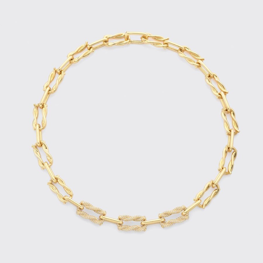 Jewelry Boochier | Yellow Gold Three Diamond Large Ties Links Necklace