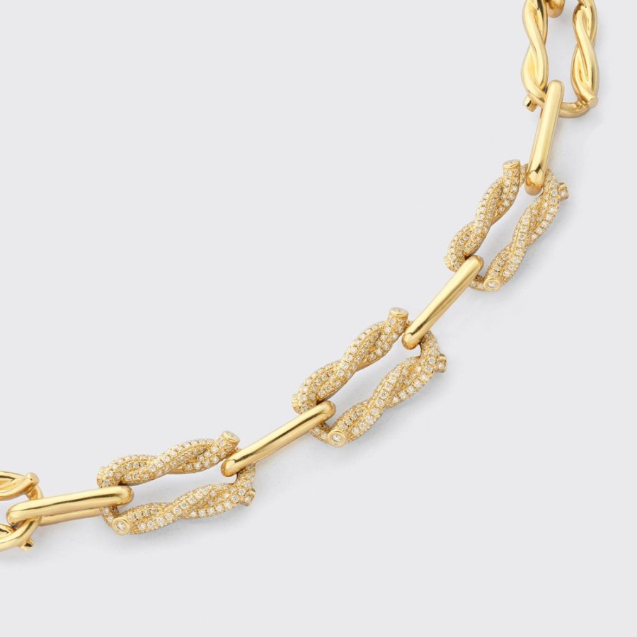 Jewelry Boochier | Yellow Gold Three Diamond Large Ties Links Necklace