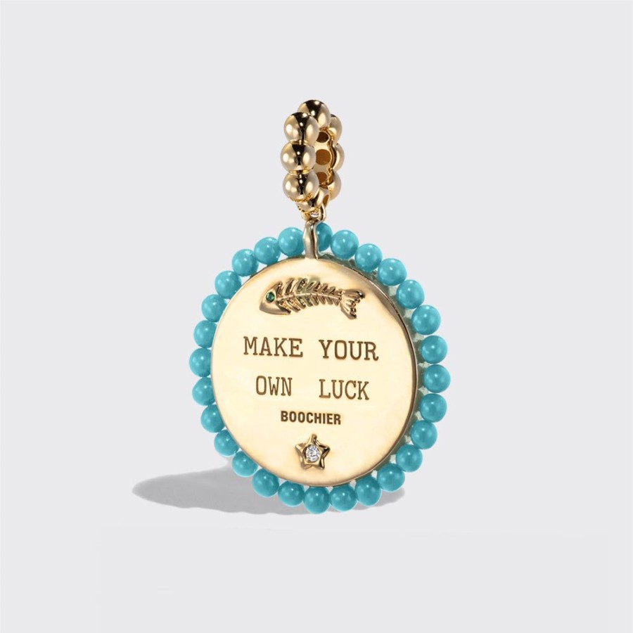 Jewelry Boochier | Turquoise Yellow Gold Lucky Cat Diamond Charm