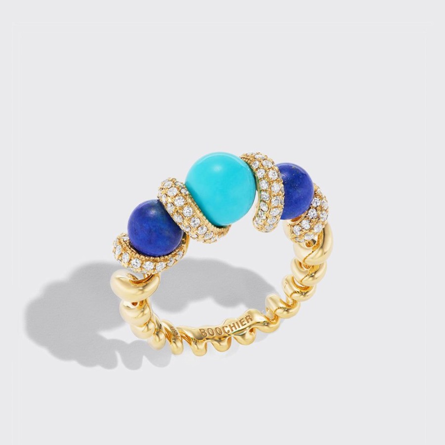 Jewelry Boochier | Lapis & Turquoise Diamond Slinkee Gumball Ring