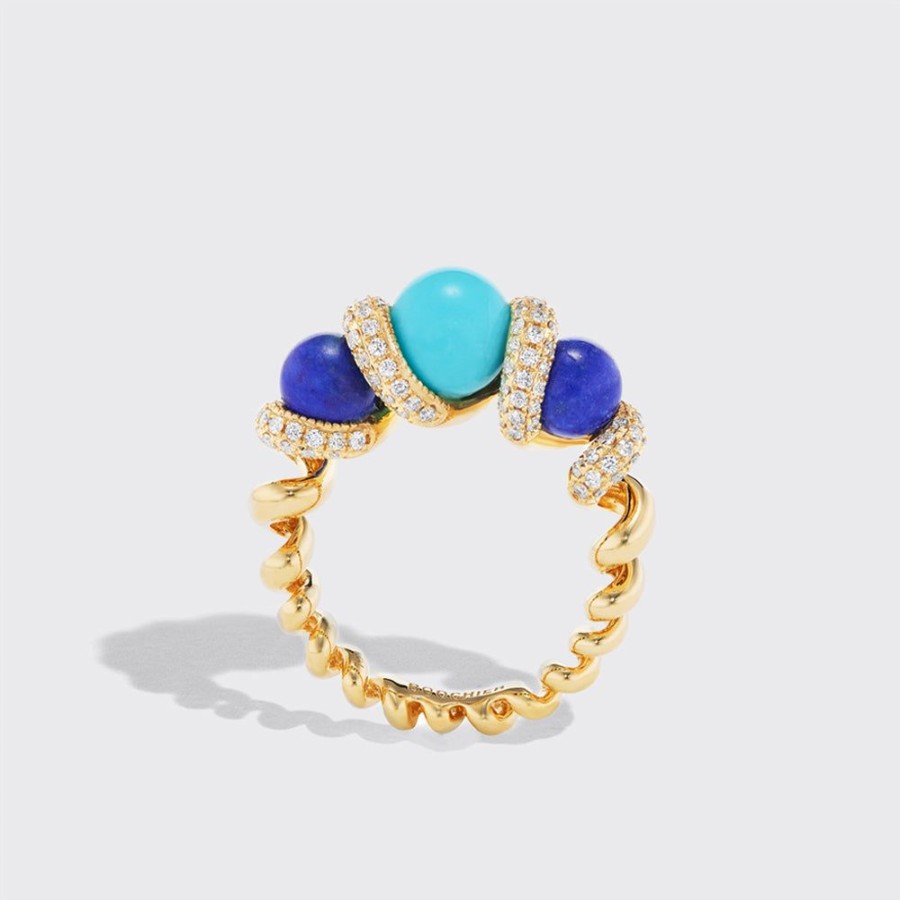 Jewelry Boochier | Lapis & Turquoise Diamond Slinkee Gumball Ring