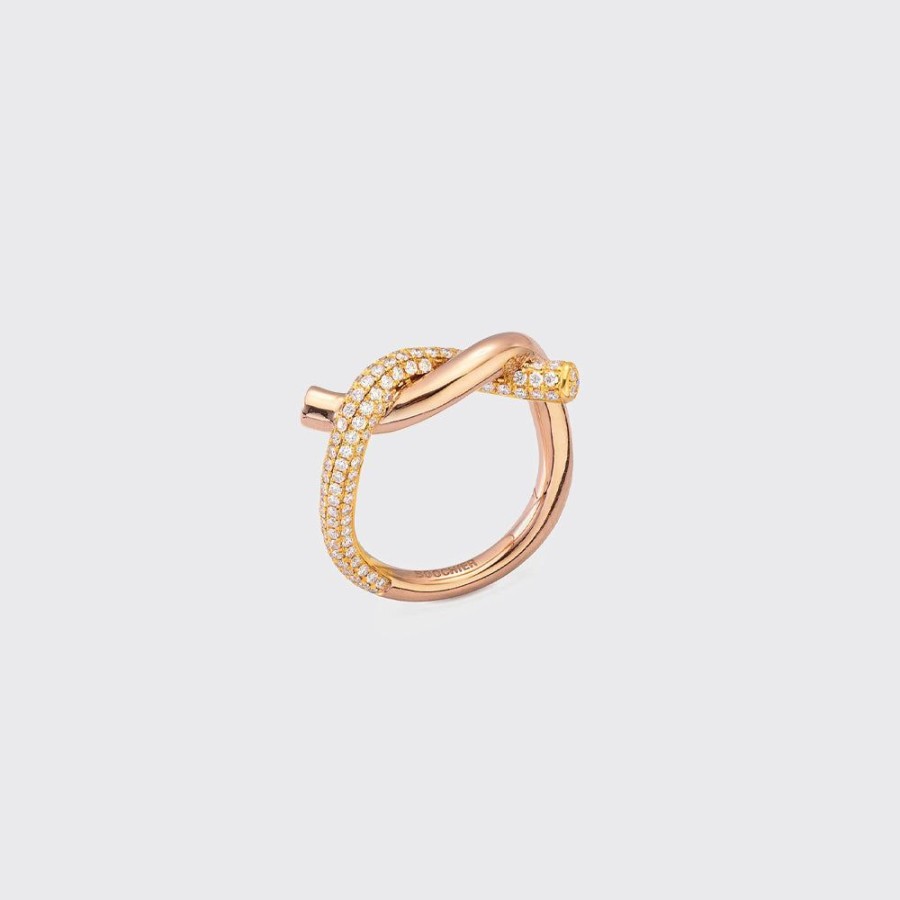 Jewelry Boochier | Yellow Gold-Rose Gold Half Diamond Ties Ring