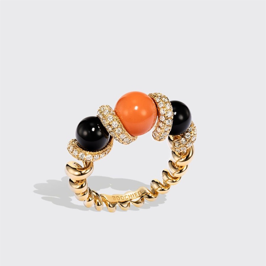 Jewelry Boochier | Onyx & Coral Diamond Gumball Slinkee Ring