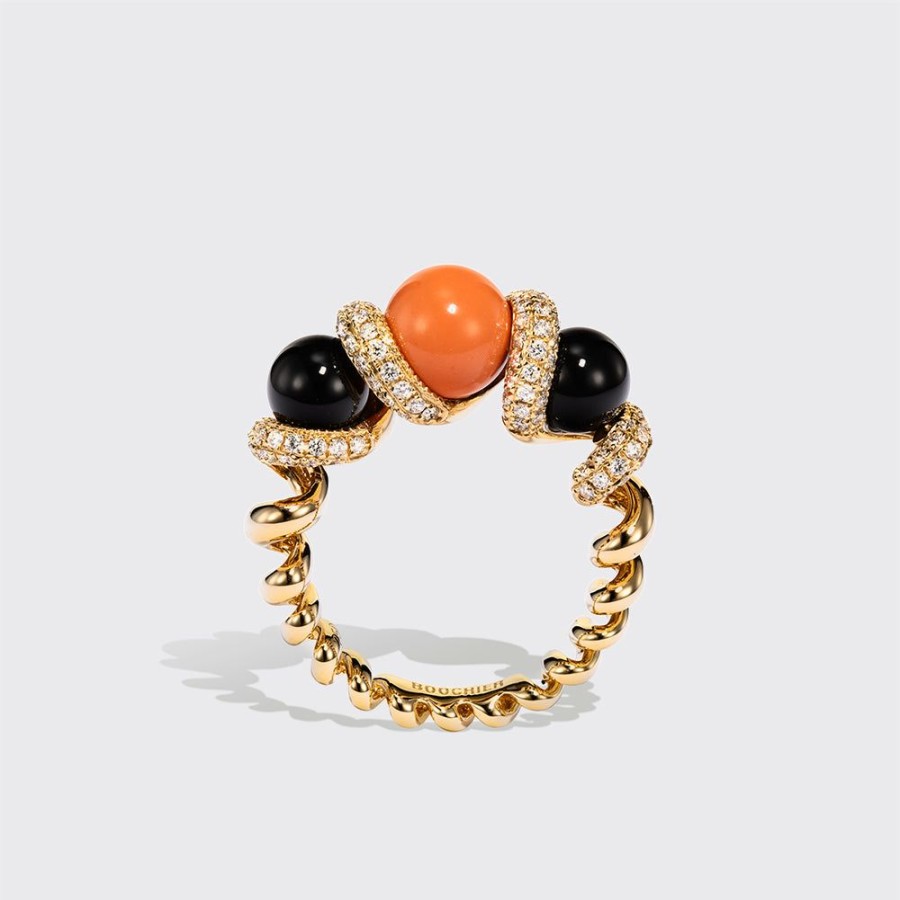 Jewelry Boochier | Onyx & Coral Diamond Gumball Slinkee Ring