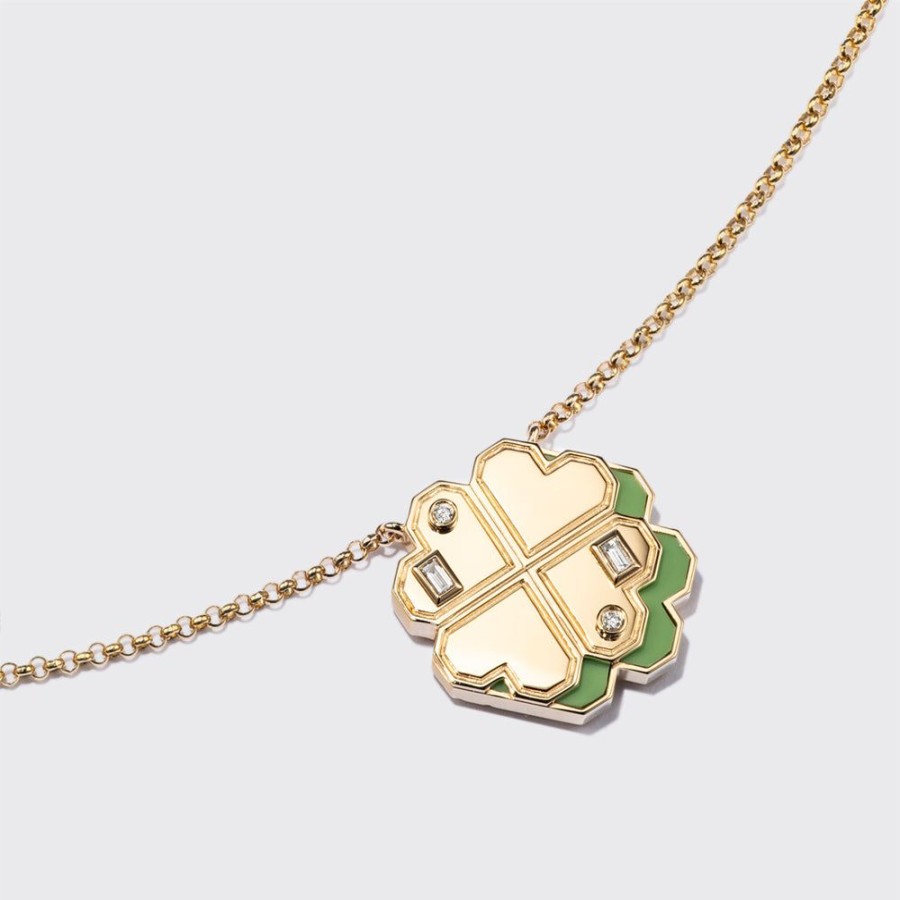 Jewelry Boochier | Green Turquoise Yellow Gold Clover Leaf Necklace