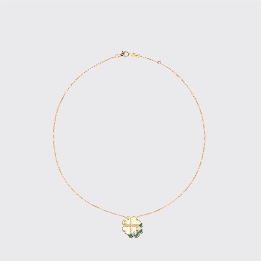 Jewelry Boochier | Malachite Yellow Gold Clover Leaf Necklace