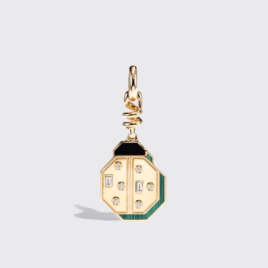 Jewelry Boochier | Malachite Yellow Gold Ladybug Charm